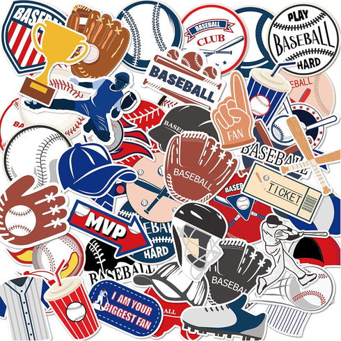Baseball PVC Waterproof Stickers (50pcs) for Bottles, Luggages, Laptop, Skateboard, Notebooks, Cars