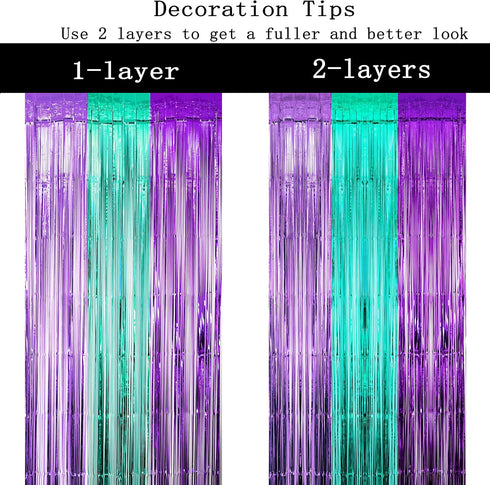 Teal Purple Tinsel Foil Fringe Curtains - Under The Sea Baby Shower Birthday Photo Backdrops, Wedding Summer Beach Pool