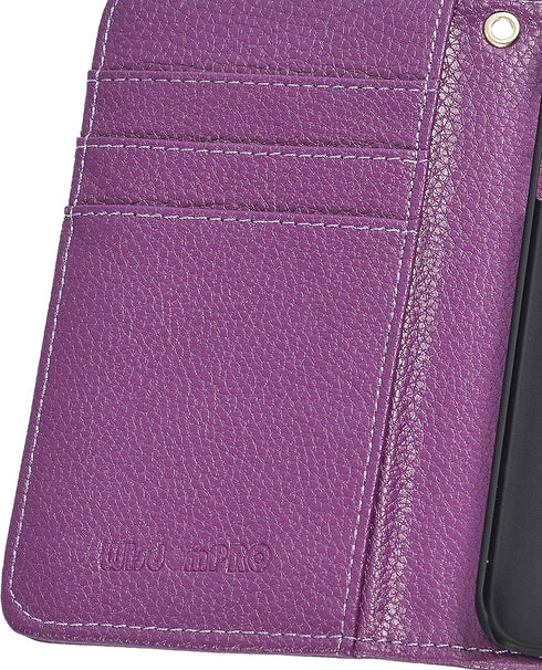 Wisdompro Wallet Case for iPhone 5, 5s, SE 2016, PU Leather Protective Cover with Credit Card Slots, Purple