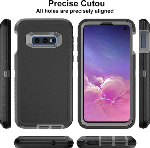 Galaxy S10E Case: 3-in-1 Heavy Duty Shockproof Protection with 2 Nano Explosion-Proof Films, Black/Grey