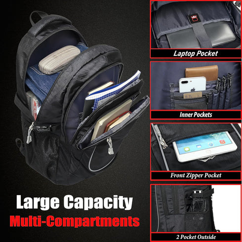 ProEtrade Anti Scratch Fabric Backpack, Black, Unisex, 20"H x 13"W x 8.2"D, 8 Pockets, 2 Laptop Compartments