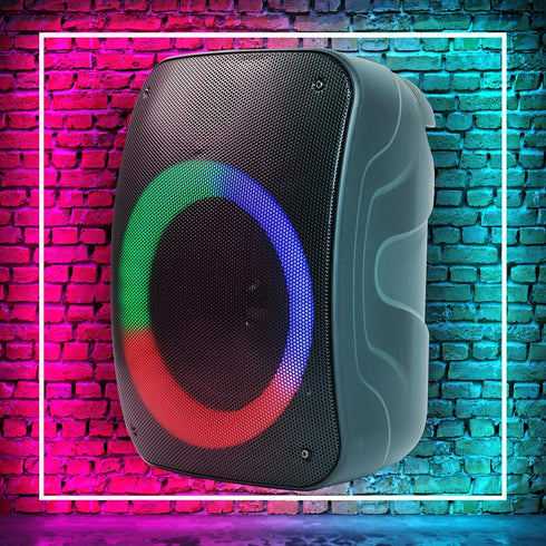 QFX PBX-126 TWS Bluetooth Portable Speaker - 10-Watt with 4” Woofer, FM Radio, LED Lights, AUX, USB, TF Input (Black)