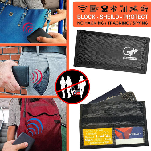 Gecko Travel Tech RFID Faraday Bag - GPS, RFID, and EMP Signal Blocker | Nylon Shielding Pouch for Cell Phone Privacy