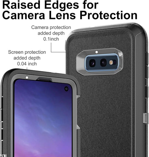 Galaxy S10E Case: 3-in-1 Heavy Duty Shockproof Protection with 2 Nano Explosion-Proof Films, Black/Grey